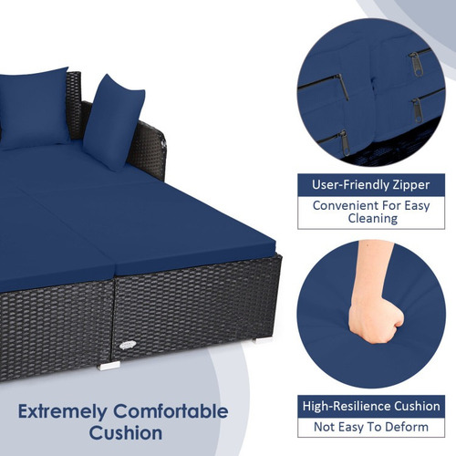 Sofá Cama Para Exteriores Con Cojines, Color Azul Marino
