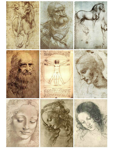 Collage Hoja Imprimible Vintage Leonardo Da Vinci Art Boceto