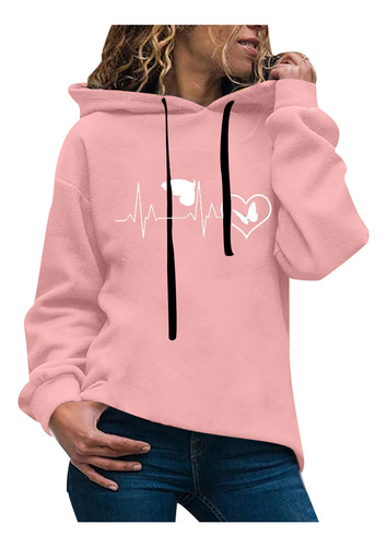 Sudadera Con Capucha Para Mujer Con Estampado De Manga Larga