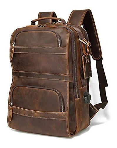 Morral Para Laptop - Lannsyne Vintage Cuero Aut Ntico Mochil