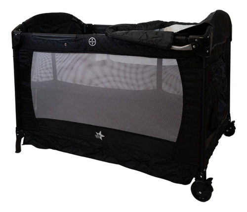 Cuna Corral Para Bebé Starkids Galaxis Portátil Mecedora Color Negro Diseño De La Tela Liso
