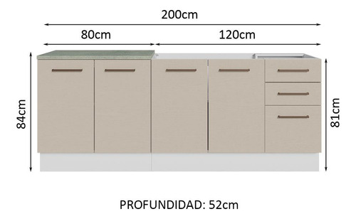 Mueble De Cocina 200cm Con Tarja Agata Blanco/crema