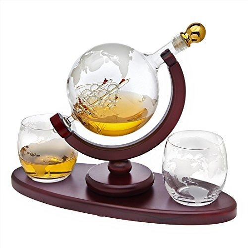 Whisky Decanter Globe Set Con 2 Vasos De Whisky Globe Grabad