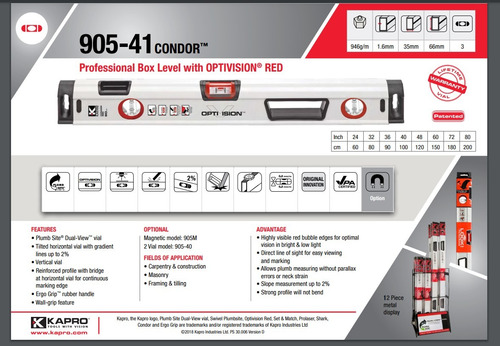 Nivel Condor Optivision 100cm 905-40p Kapro
