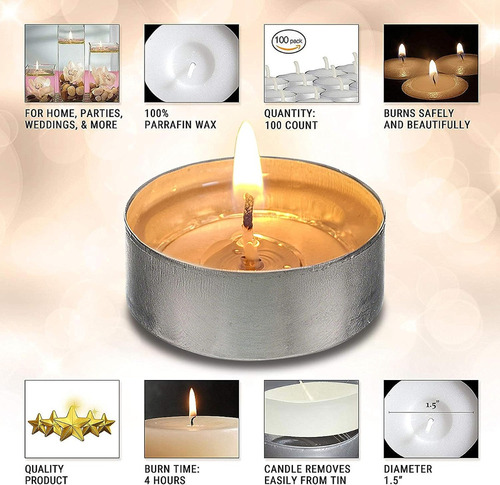 W 100 Pzs Velas Tea Light Flotantes Sin Aroma De Alta