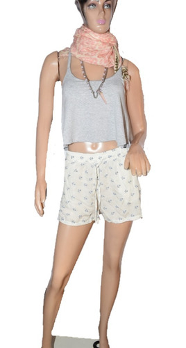 Sans  Doute Short Blanco Estampado Con Anclas Celestes