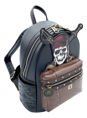 Mochila Pequeña Piratas Del Caribe Tesoro Calavera Genuina Loungefly Color Negro Diseño De La Tela Lisa