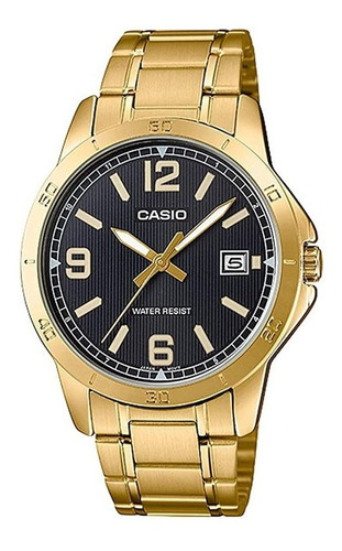 Reloj Para Unisex Casio Mtpv004g-1budf Dorado Color del fondo Negro