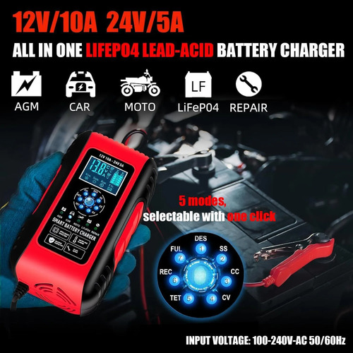 Cargador De Bateria Inteligente Carro Moto 12v 10a / 24v 5a