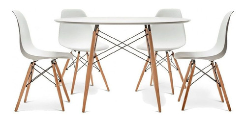 Comedor Redondo De 100cm Blanco + 4 Sillas Eames Blanco