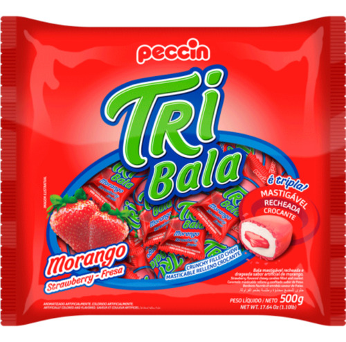 Bala Recheada Tri Bala Sabor Morango  500gr - Peccin