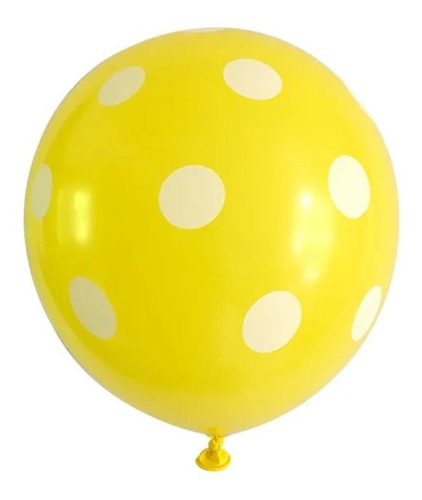 25 Globos Látex Color Amarillo Con Lunares Blancos