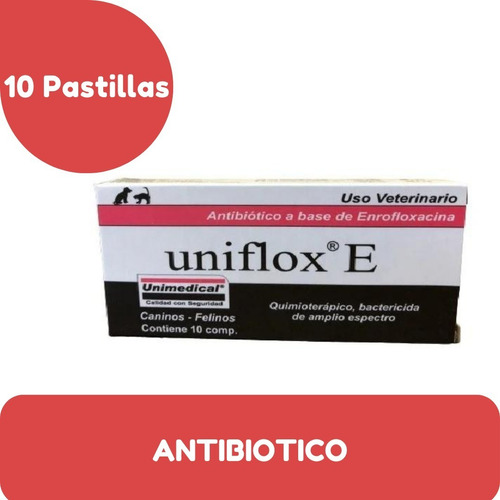 Uniflox E  Antibiótico Enrofloxacina Unimedical X 10 Comp