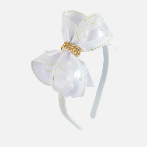 Tiara Para Cabelo Liso Branco Com Pérolas