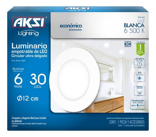 Pack 6 Luminarios Circular Empotrable Aksi Led 6w Luz Blanca