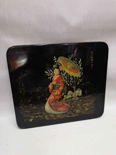 Cuadro Japonés Antiguo Sobre Madera Geisha Con Barniz 1950