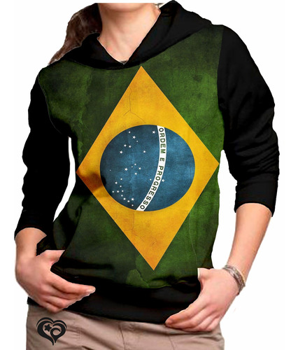 Moletom Bandeira Brasil Feminino Blusa Casaco