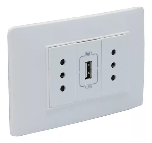 Enchufe doble Schuko y USB 1A para pared.