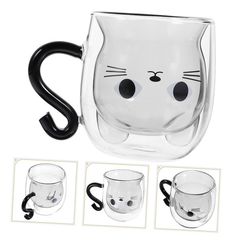 Caneca De Vidro Com Parede Dupla E Design De Gato-para Café