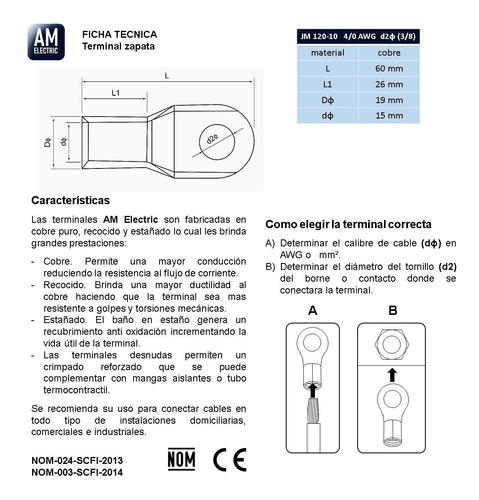 Terminal Zapata 4/0 Awg 3/8 1 Pza Am-e