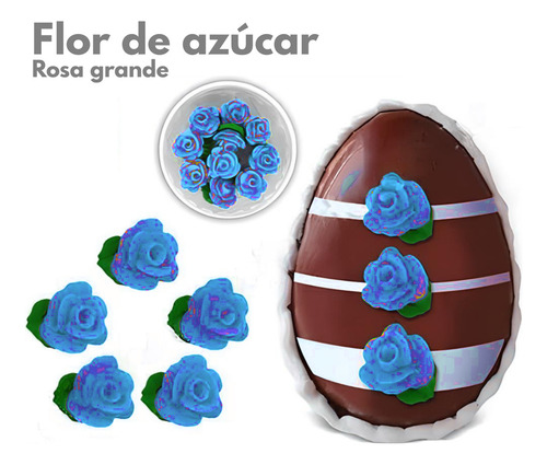 Flor De Azucar Rosa Grande Con Hoja X10u