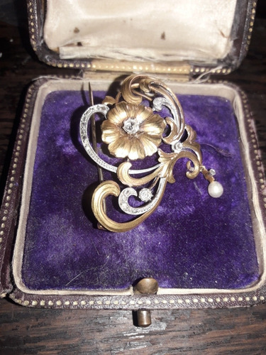 Broche Art Nouveau En Oro 14k 0 40 Ct Diamantes (Usado)