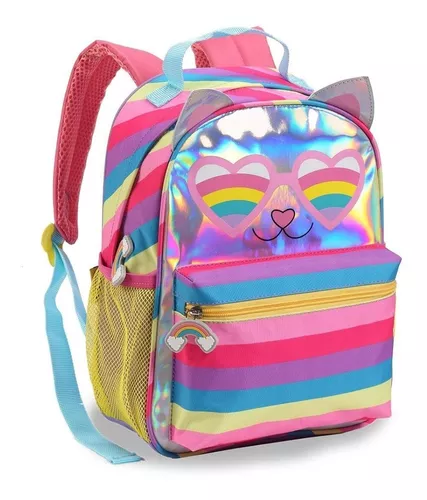 Kit Mochila e Estojo Escolar de Rodinha Infantil Menina Gatinho