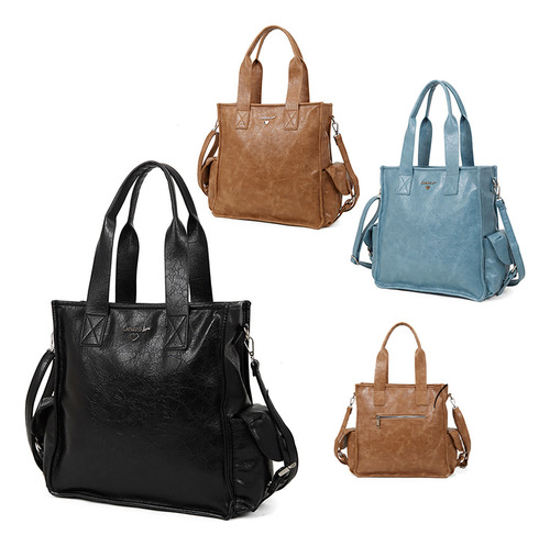 Cartera tote mujer las oreiro bolso dama cuero sintetico acabado de los herrajes plateado negro