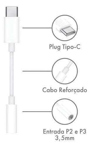 Cabo Adaptador Tipo C Usb-c Para Fone Ouvido P2 P3 3.5mm