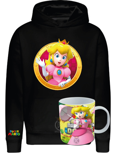 Poleron Princesa Peach + Tazon - Mario Bros - Videojuegos - Nintendo - Reino Champiñón - Estampaking