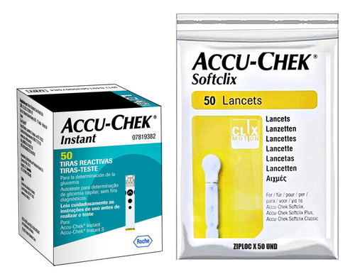 50 Tiras React + 50 Lancetas Para Gluc. Accu-chek Instant