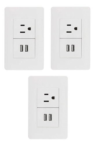 Contacto 2 Entradas Usb, Sanelec 4466 Aterrizado Set 3 Pzas