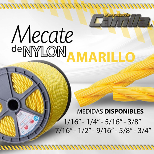 Mecate De Nylon Amarillo Desde 5mm A 19mm 