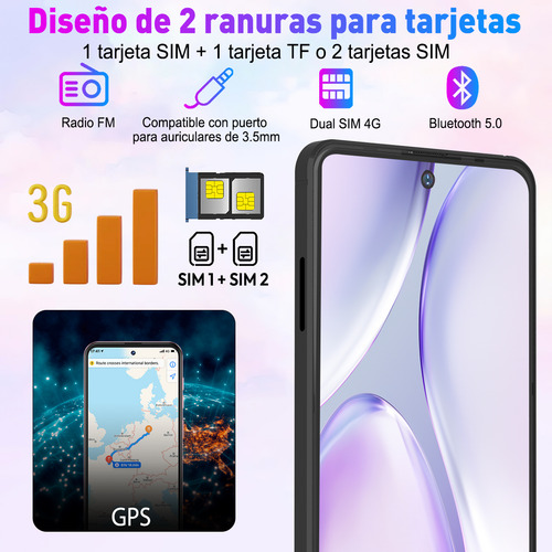 Celular 6.8 Screen Android Xnano 12 Sim Dual 4 Gb Ram 64 Gb Rom Hd + 60 Hz Phone Mobile Camera De 13+5 Mp Black, Big Battery Of 5000 Mah, Motopoco Incluye Adaptador, Color Negro