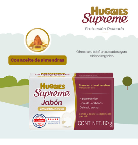 Jabon En Barra Huggies Supreme Proteccion Delicada 80g