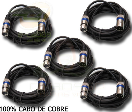 Kit 6 Cabos Microfone/dmx - Xlr/canon Balanceado 4/2 Metros