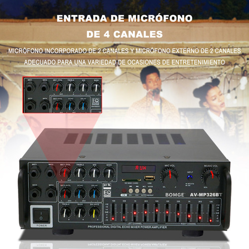 Bomge 326 Amplificador De Audio Para Auto Casa Bluetooth Color Negro