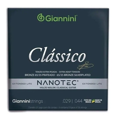 Encordoamento Giannini Violão 029 Genwxpa Pn Nanotec 65/35