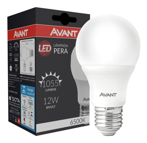 Imagem 2 de 7 de Kit 6 Lâmpadas Led Bulbo Pera Bivolt 12w Luz Branca Avant