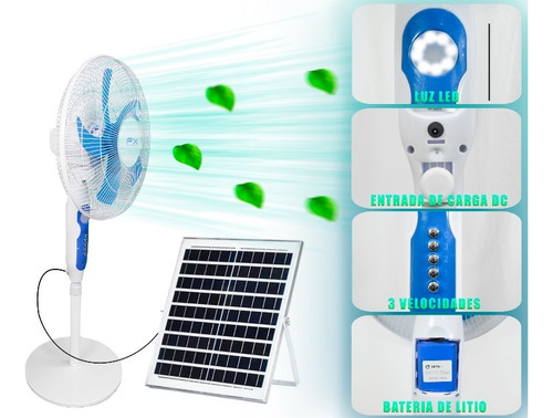 Ventilador Recargable Solar Con Luz Led Carga Para Celular