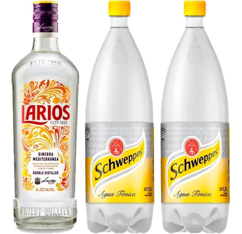 Gin Larios London Dry 700ml + Schweppes Agua Tonica 1,5 L   