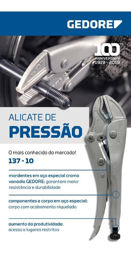 Imagem 4 de 4 de Alicate De Pressão Gedore 10'' Mordente Curvo 137-10 029010