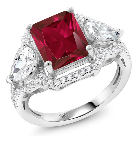 Anillo De Plata De 925 Con Rub Rojo Para Mujer 459 Quilados