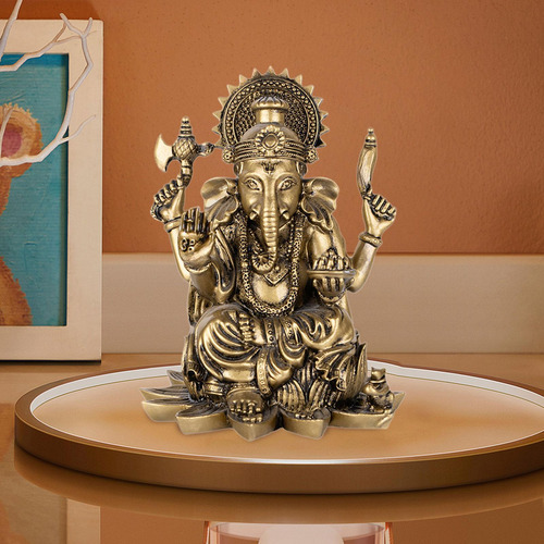 Estátua De Ganesha Hindu Elefante Bronze 11,5x14,5cm