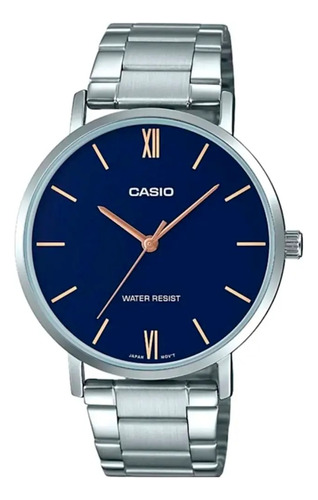 Reloj Casio Malla De Acero Inoxidable Esfera Azul Ltp-vt01d