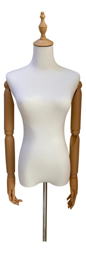 Maniquí Torso Con Brazos Articulados Base De Madera Blanco