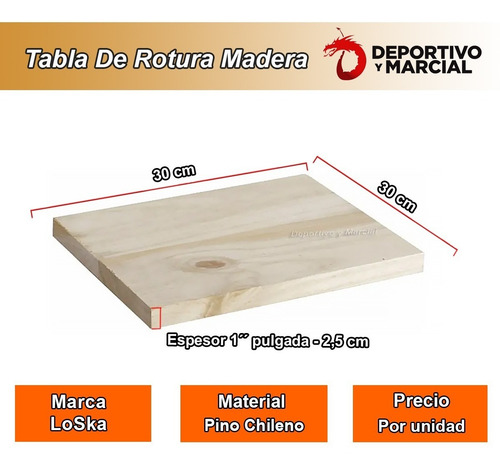 Imagen 2 de 6 de Tabla De Rotura Maderas 1 Pulgada 30 X 30 Cm Pino Chileno