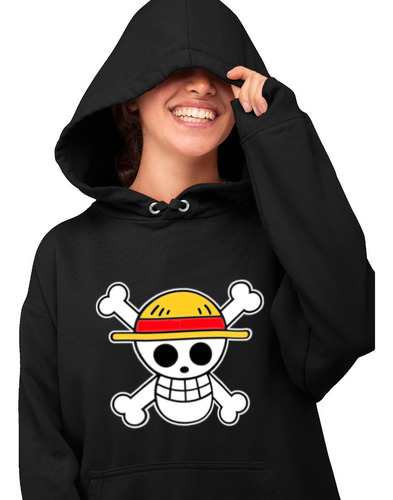 Sudadera Negra Bandera Sombrero De Paja Luffy