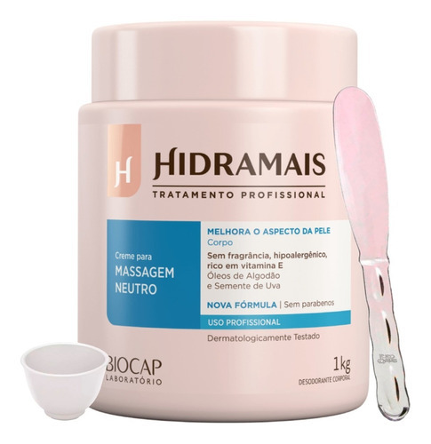  Creme Massagem Neutro Hidramais 1 Kg + Espátula + Cubeta