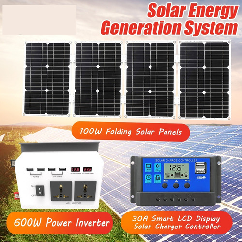 Kit De 100w Panel Solar+600w(pico) Inversor 12v A 220 O 110v